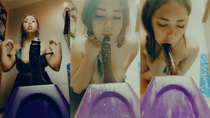 CUTE GIRL GAGS ON DILDO AND VOMITS