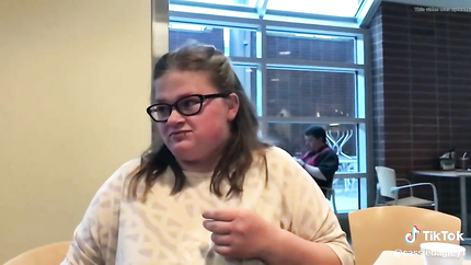 LADY ... HER FOOD UP