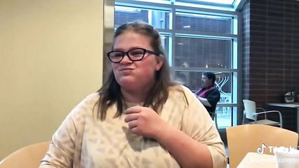LADY ... HER FOOD UP