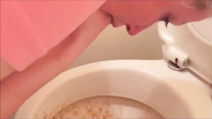 BELLY SHOWN AND PURGE IN THE TOILET..