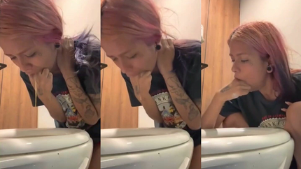 THIN PRETTY LATINA GAGS AND VOMITS WITH FINGERS