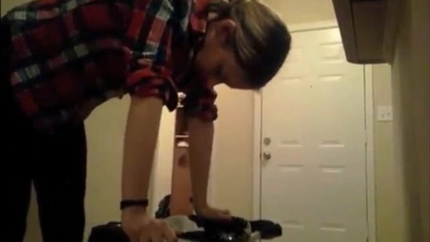 STEADY LADY PUKES IN THE TRASHCAN...