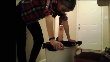STEADY LADY PUKES IN THE TRASHCAN...