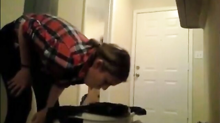 STEADY LADY PUKES IN THE TRASHCAN...