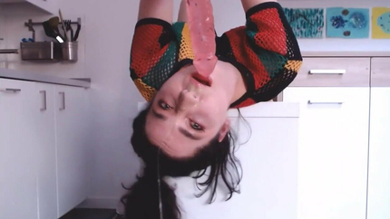 THROATING HER TOY, UPSIDE DOWN PUKE