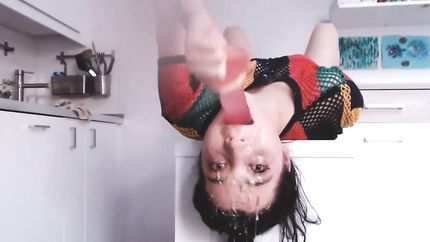 THROATING HER TOY, UPSIDE DOWN PUKE
