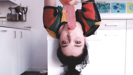 THROATING HER TOY, UPSIDE DOWN PUKE