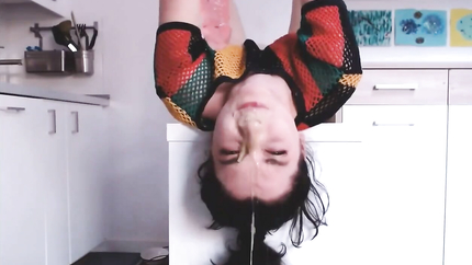 THROATING HER TOY, UPSIDE DOWN PUKE