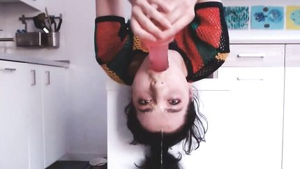 THROATING HER TOY, UPSIDE DOWN PUKE
