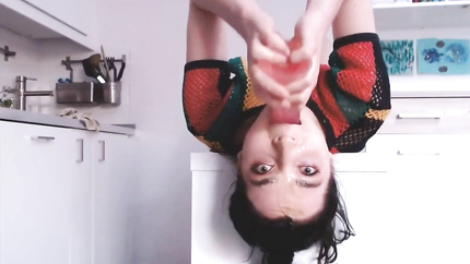 THROATING HER TOY, UPSIDE DOWN PUKE