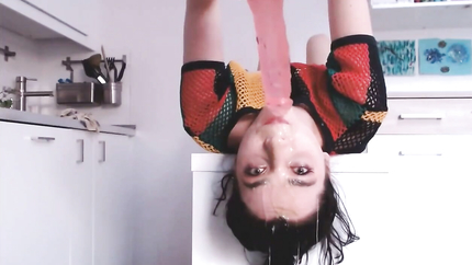 THROATING HER TOY, UPSIDE DOWN PUKE