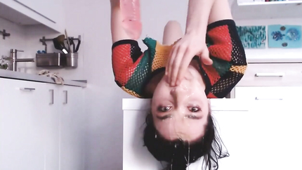 THROATING HER TOY, UPSIDE DOWN PUKE