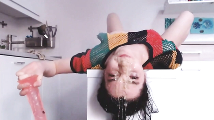 THROATING HER TOY, UPSIDE DOWN PUKE