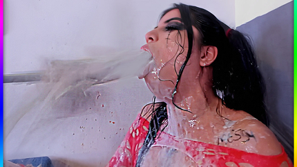 CAMGIRL IN PIGTAILS MAKES A HUGE VOMIT MESS!