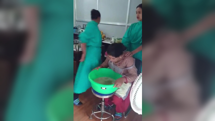 SICK WOMAN HOCKING AND PUKING THERAPY