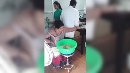 SICK WOMAN HOCKING AND PUKING THERAPY