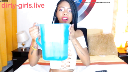 EBONY TEEN GIRL DRINK MUCH WATER AND PUKE