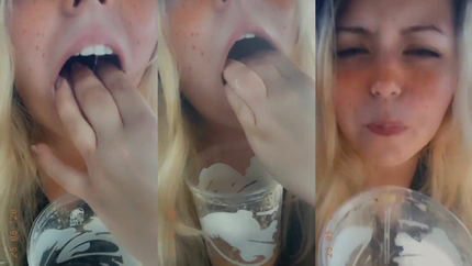 NASTY GIRL VOMIT INTO CUP AND SWALLOW IT ALL