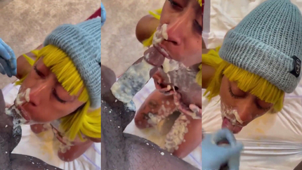 EBONY MESSY PUKE ON COCK