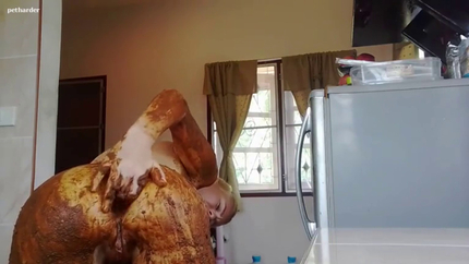 Blonde girl Anja playing with her shit