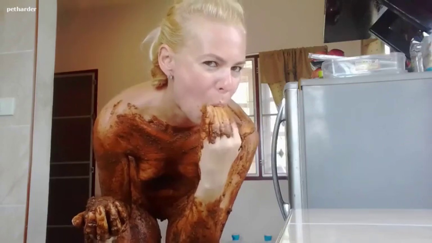 Blonde girl Anja playing with her shit