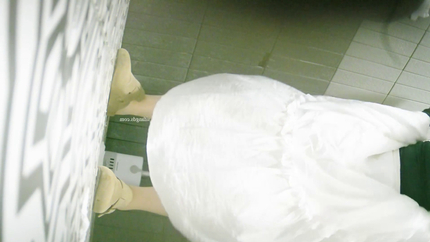 Chinese Girl in Lilac Ruffled Dress Holding Phone While Peeing P1