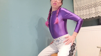 Pooing in my Purple Spandex Body Suit and Lace Jeans