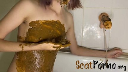 p00girl - pooped on dildo stuck to wall and licked with stingray