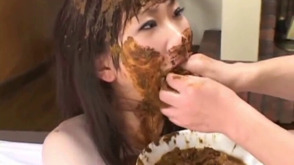 Unique japanese star Fetidistrojp smearing shit on face with puke